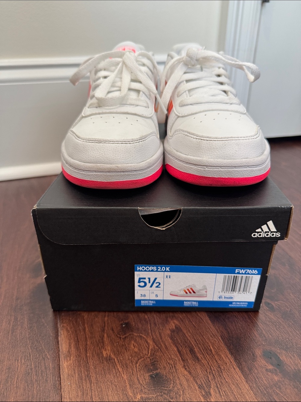 Adidas Hoops 2.0 K Court Sneakers Casual Style Limited Edition Shoes, Youth 5.5 - Picture 4 of 8